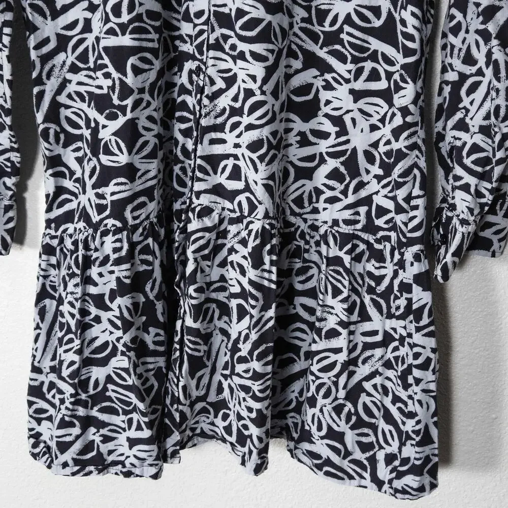 Kate Spade Shirt Dress Black White Print Size S Modernist Editorial Chic